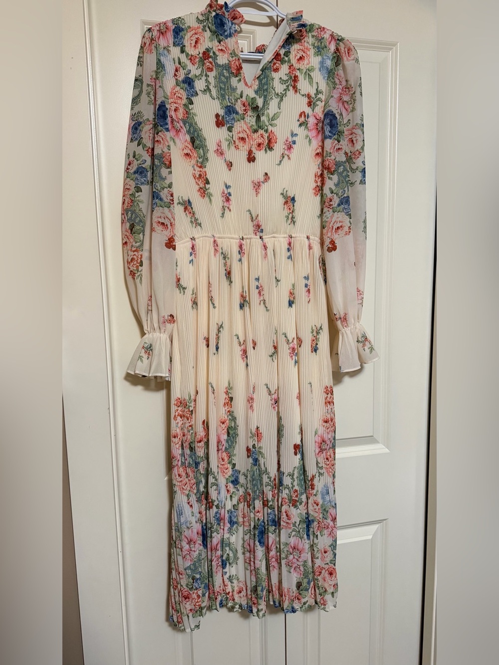 Flying Tomato Cream Floral Maxi Dress with Pink and Blue Accents